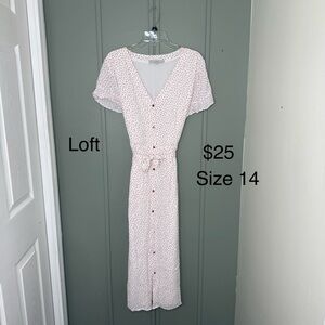 LOFT Women's White and Pink Maxi Dress